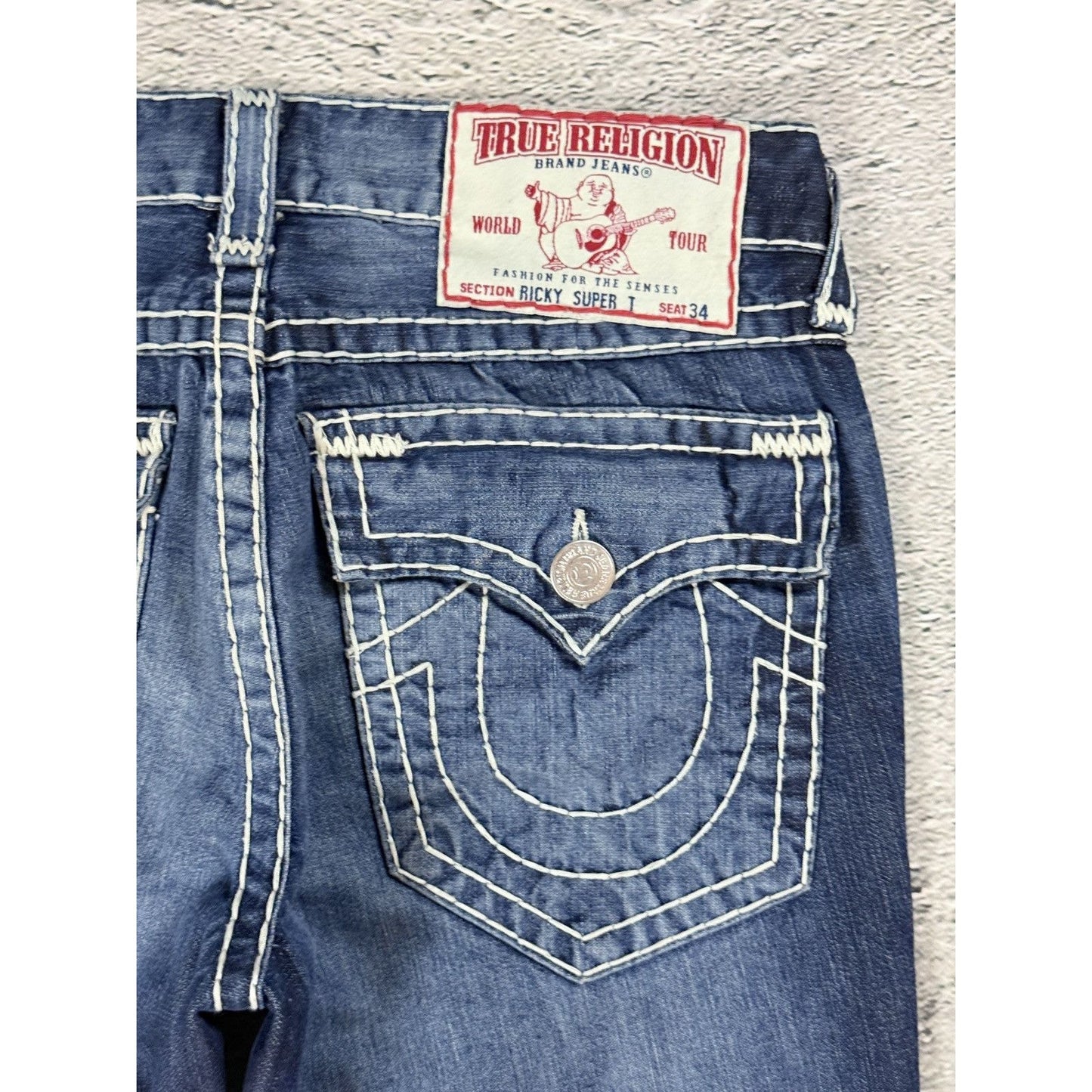 True Religion blue jeans white stitching Y2K Ricky