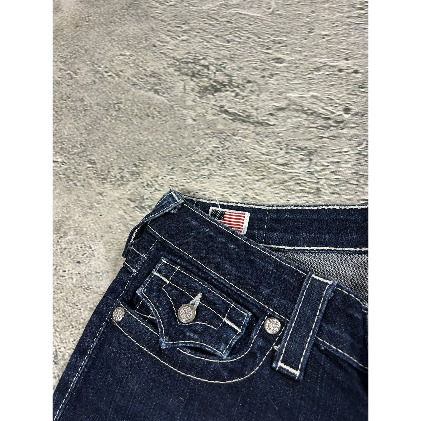 True Religion jeans slim white rhinestones vintage blue