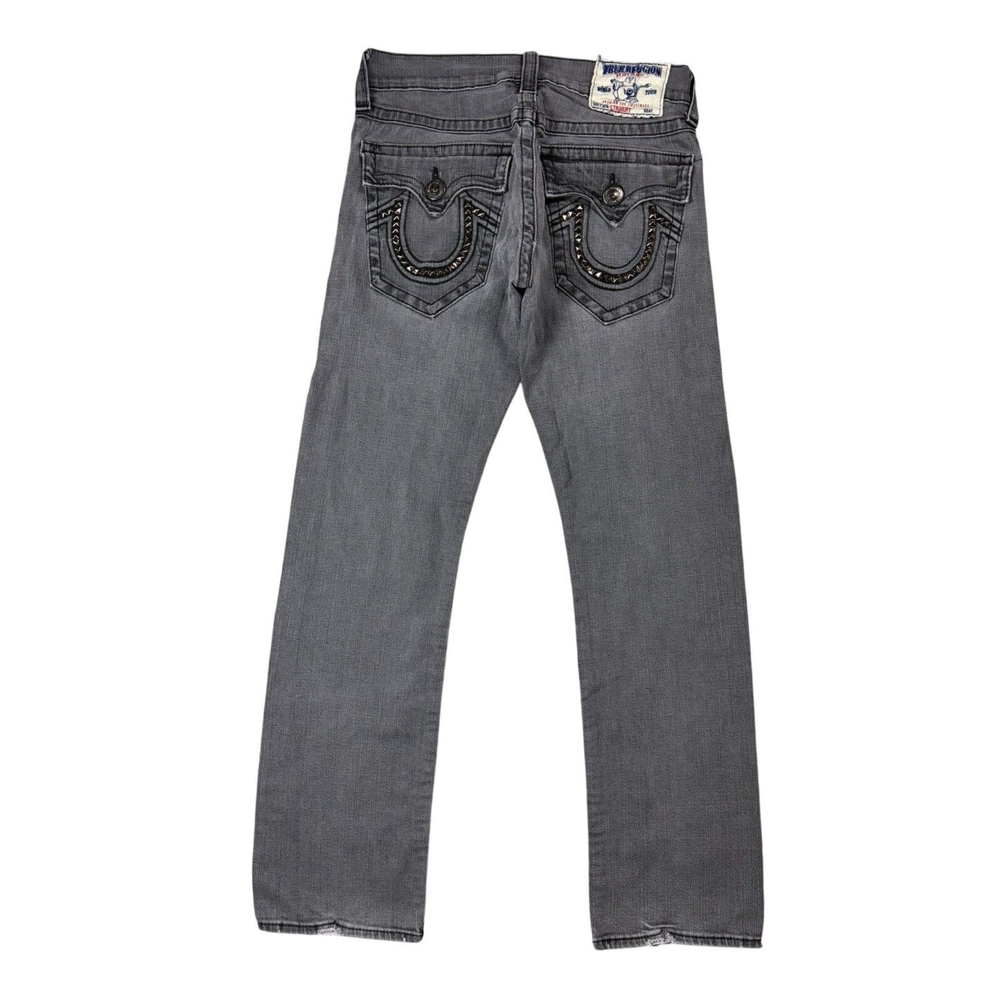 True Religion studded jeans grey black stitching Y2K