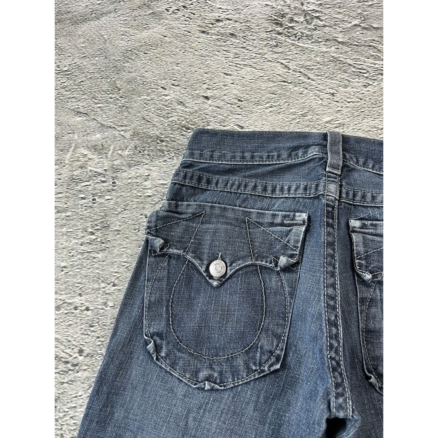 True Religion vintage jeans navy blue thick stitching Y2K