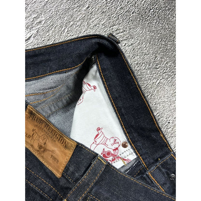 True Religion vintage navy jeans big logo painted grey Y2K