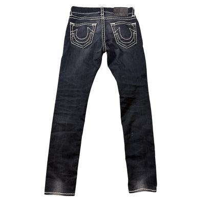 True Religion black jeans Rocco white thick stitching Y2K slim