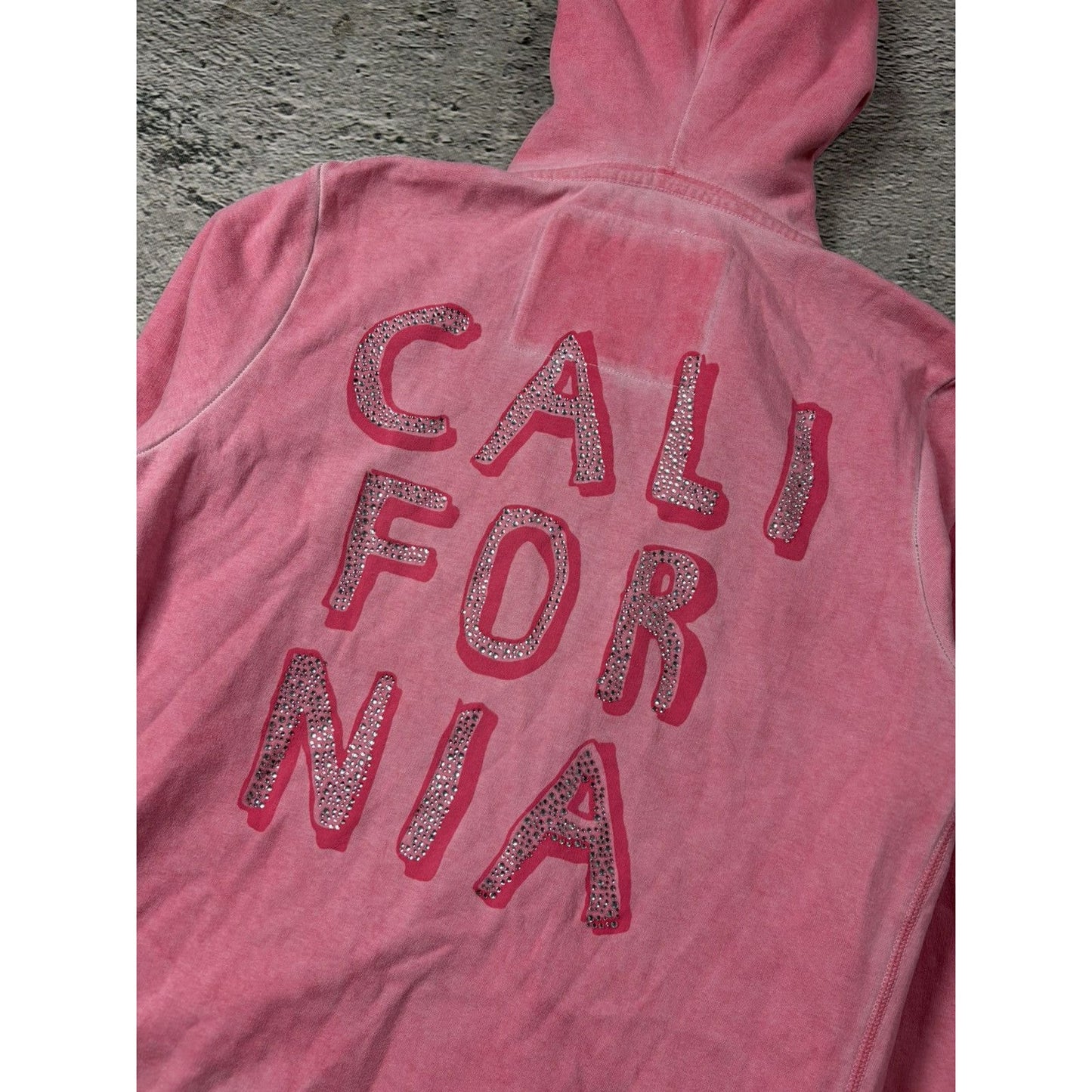True Religion zip pink hoodie vintage LA rhinestones sherpa