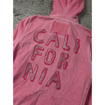 True Religion zip pink hoodie vintage LA rhinestones sherpa