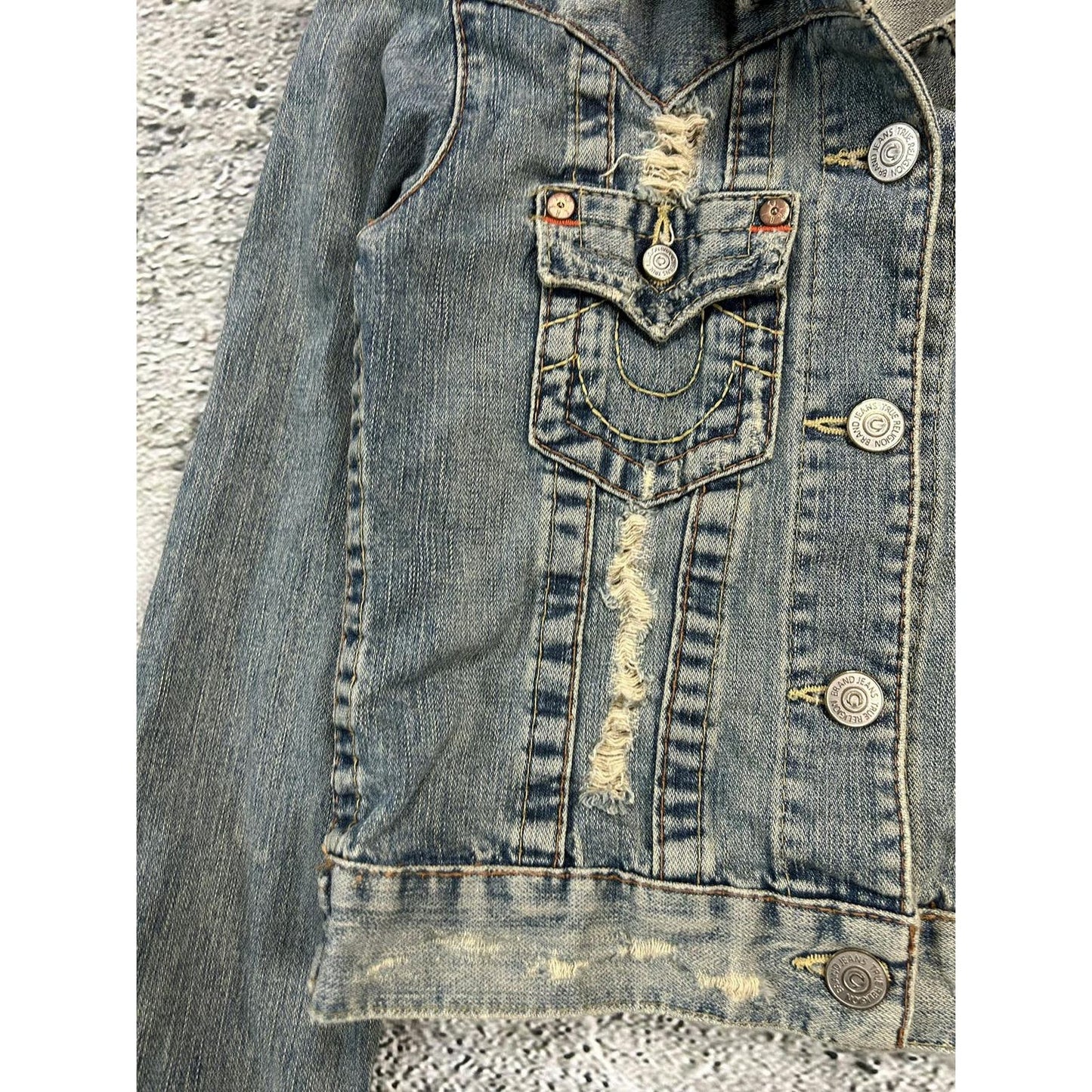 True Religion vintage denim jacket blue contrast stitching