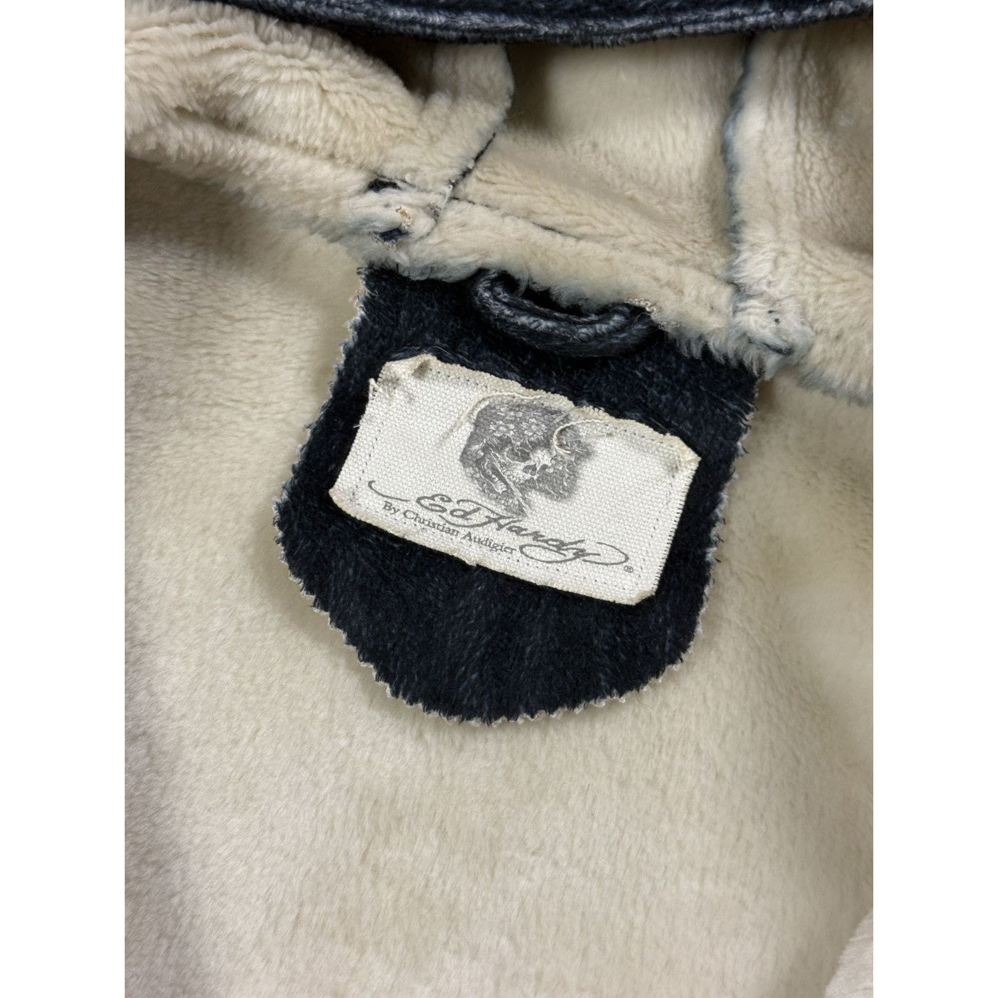 Ed Hardy zip hoodie black red vintage Y2K faux fur