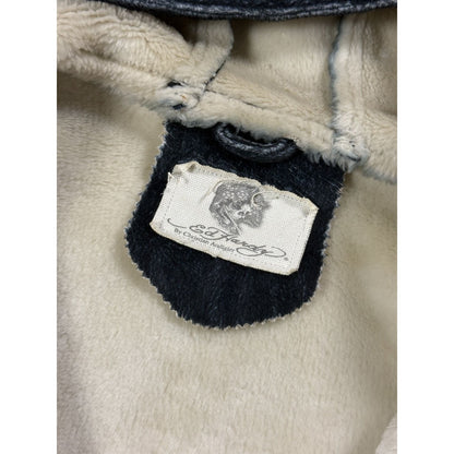 Ed Hardy zip hoodie black red vintage Y2K faux fur