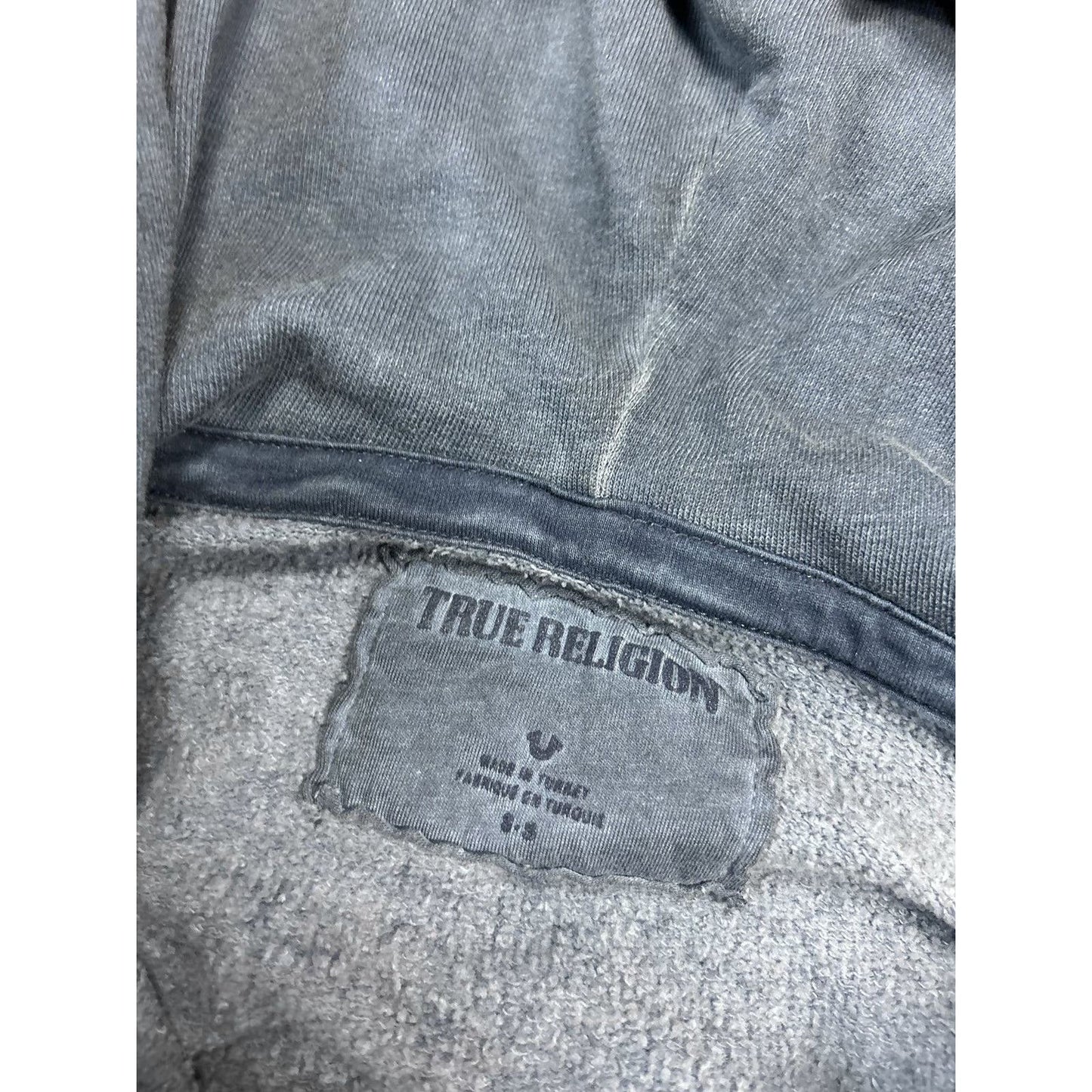 True Religion dark grey zip hoodie patchwork Y2K big logo