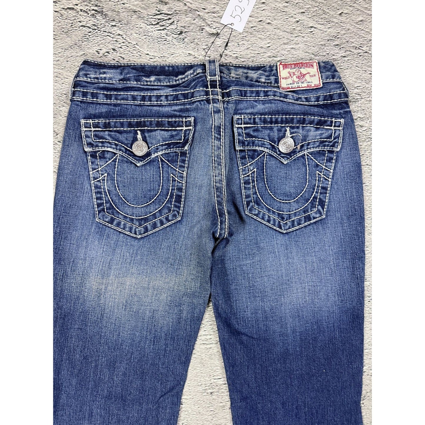 True Religion blue jeans white thick stitching Billy