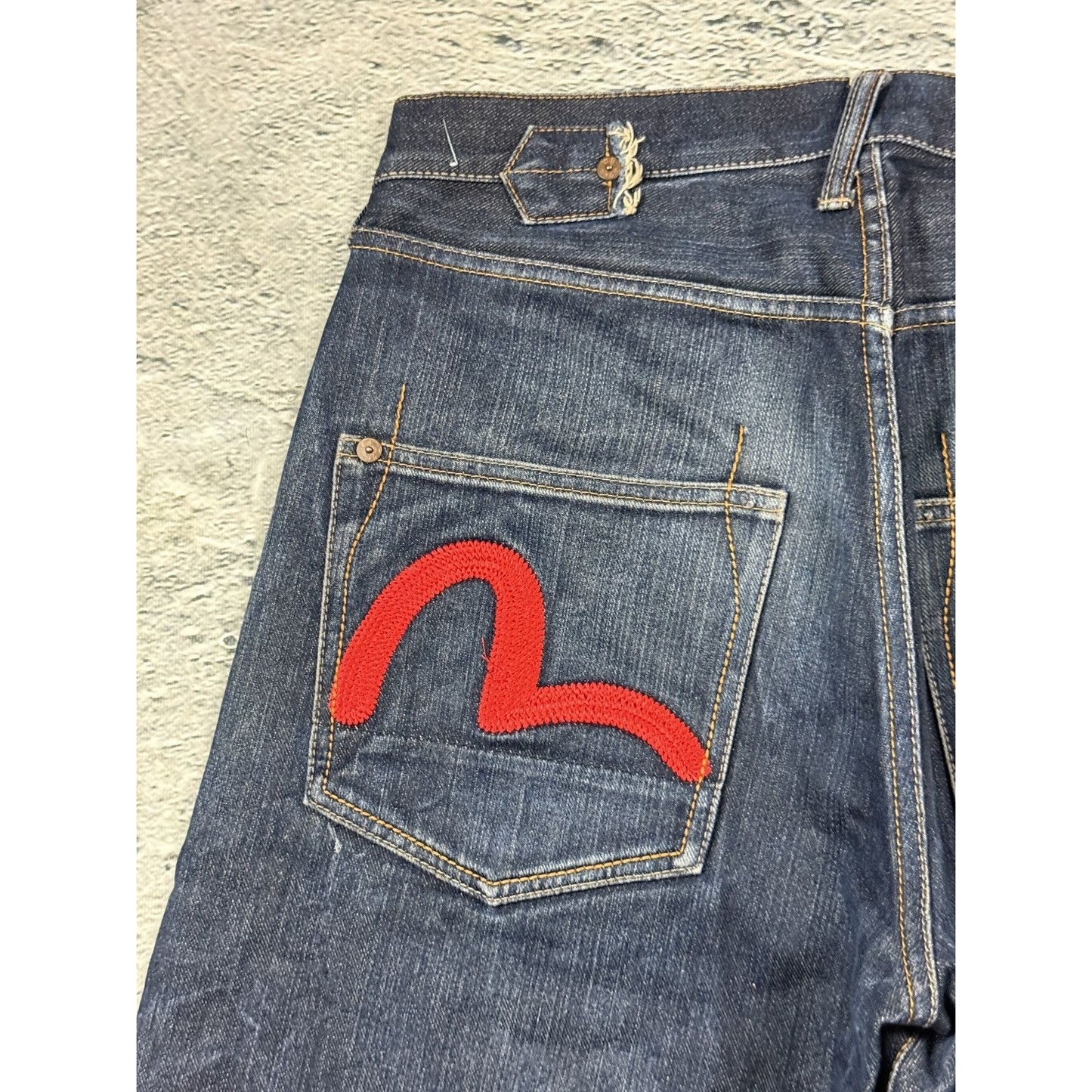 Evisu jeans red logo selvedge navy raw denim vintage
