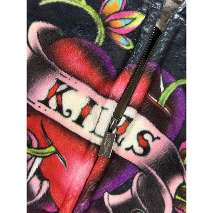 Ed Hardy zip hoodie black red vintage Y2K faux fur