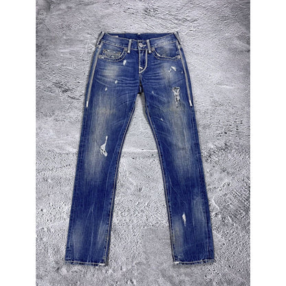 True Religion Geno blue jeans white stitching