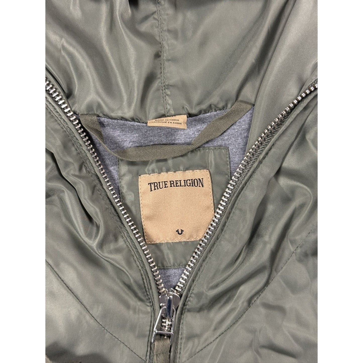 True Religion bomber jacket satin military full zip khaki