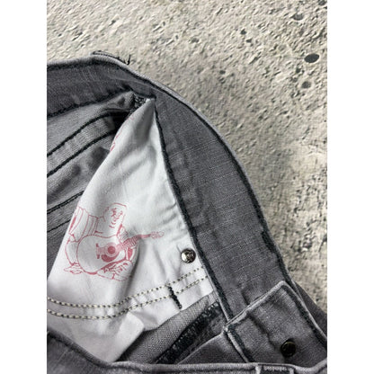 True Religion studded jeans grey black stitching Y2K