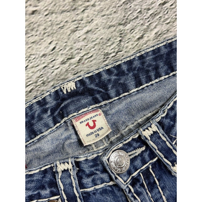 True Religion blue jeans white thick stitching Johnny