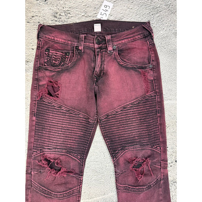 True Religion jeans biker burgundy red Moto washed Y2K slim skinny