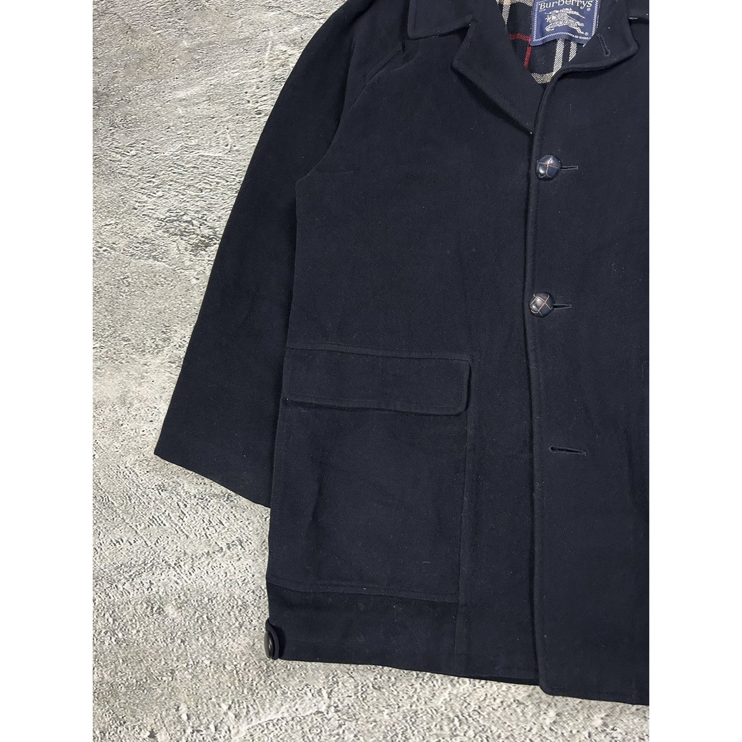 Burberrys coat navy vintage nova check Burberry wool