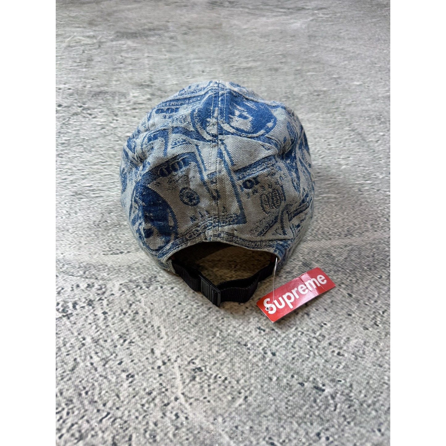 Supreme cap 5 panel baby blue money 100 dollar bill pattern