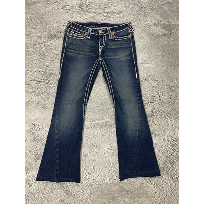 True Religion blue jeans flared bootcut white stitching Joey