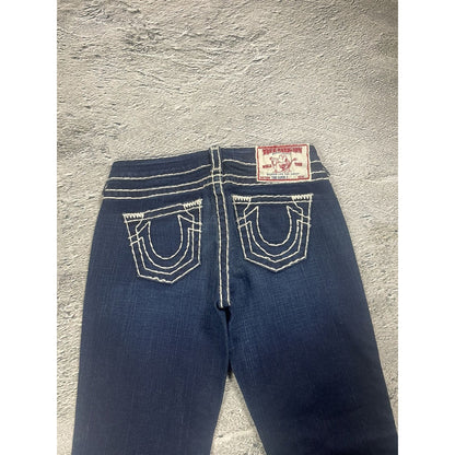True Religion flared jeans blue white thick stitching Y2K