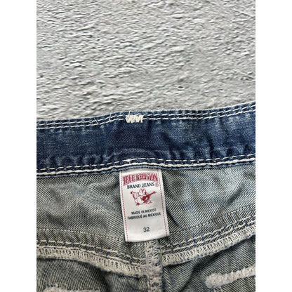 True Religion blue jeans white thick stitching straight Y2K