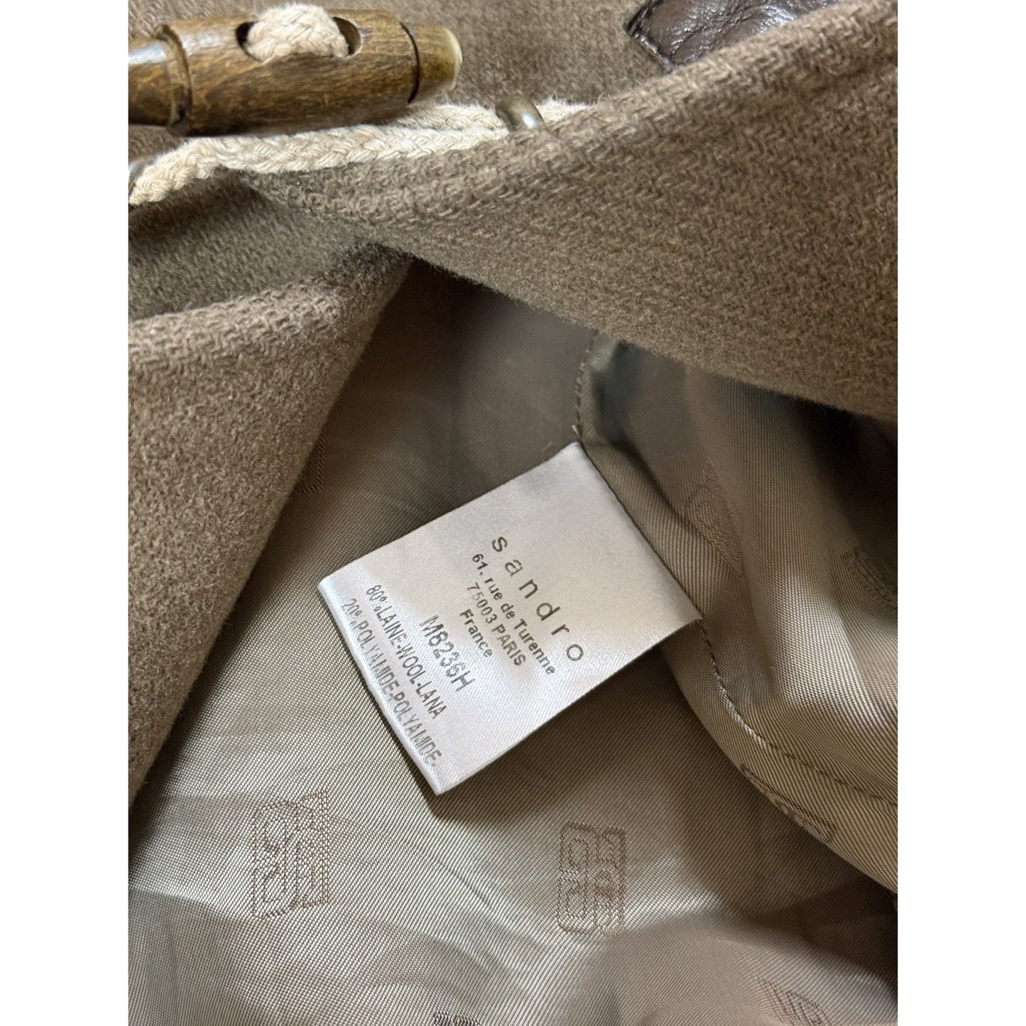 Sandro coat heavy wool khaki green hooded with fur