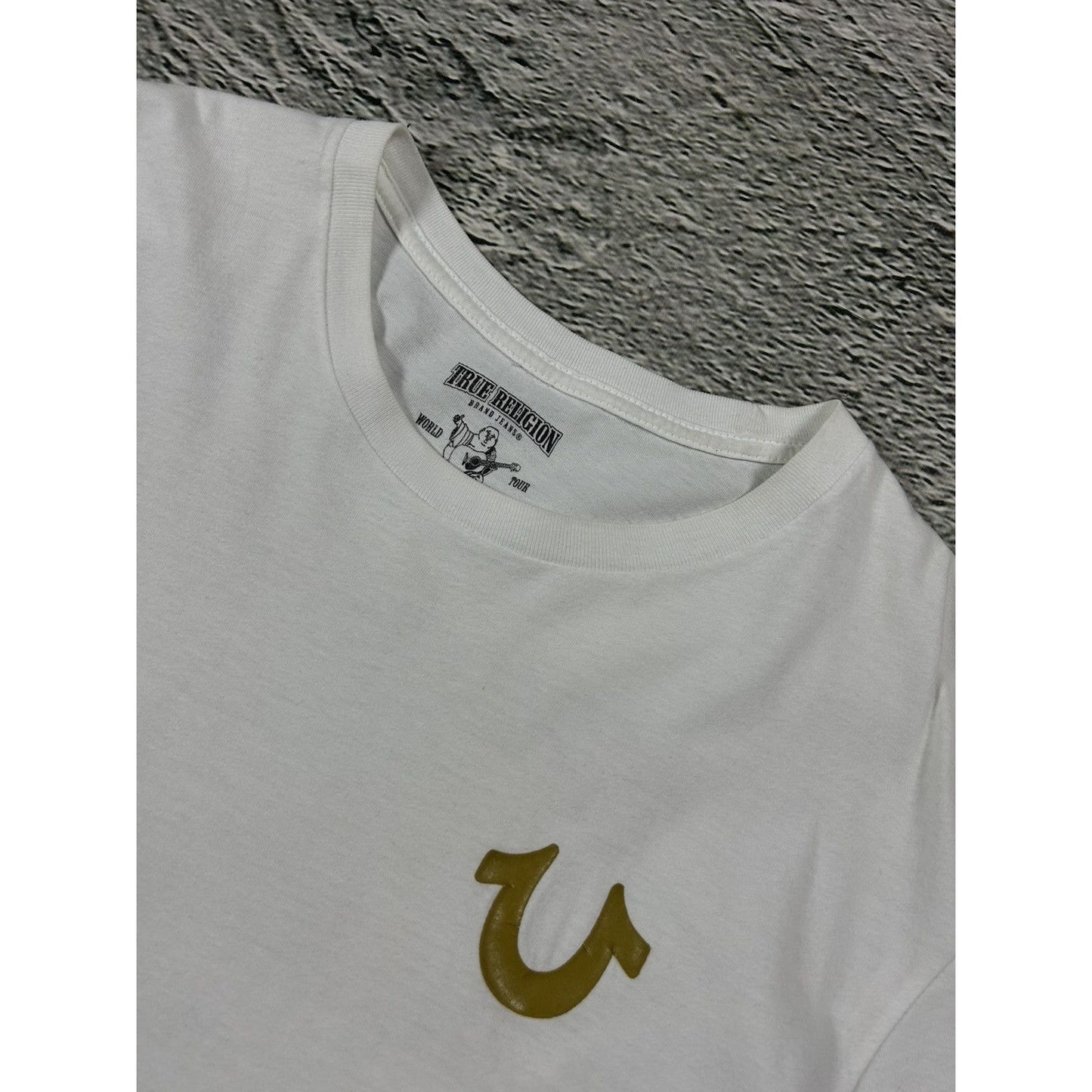 True Religion T-shirt white big gold logo