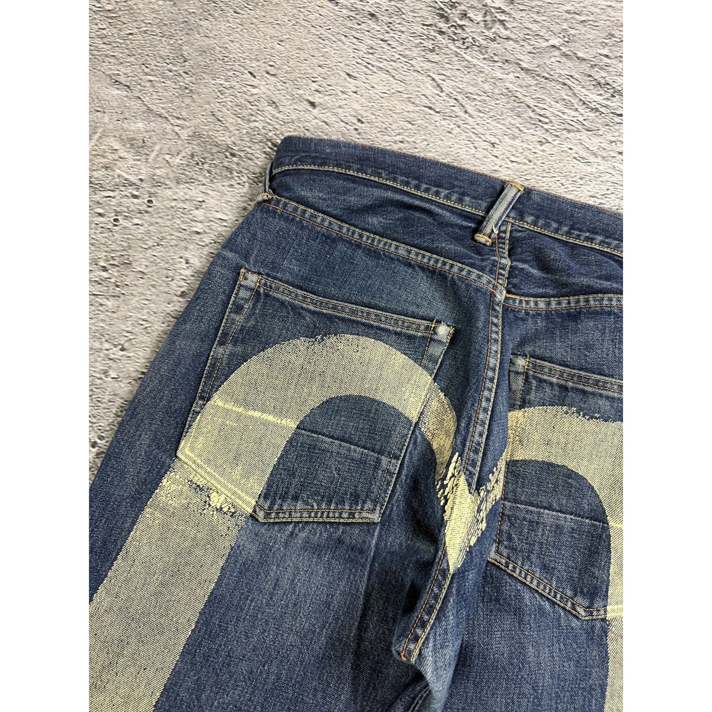 Evisu jeans white daicock big logo blue selvedge denim