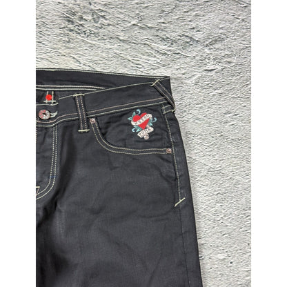 Evisu x Puma vintage waxed black jeans seagulls Y2K