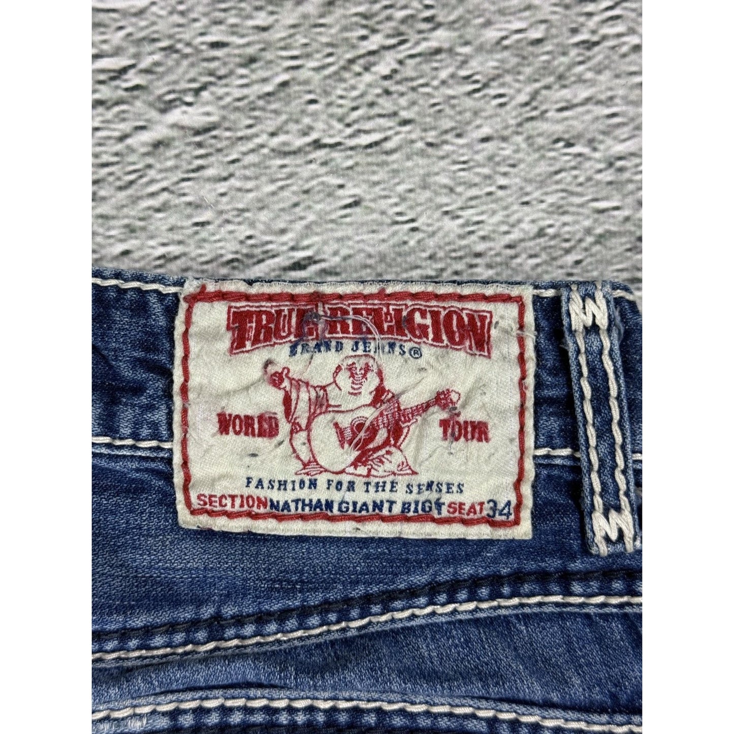 True Religion jeans Nathan Giant Y2K blue white stitching