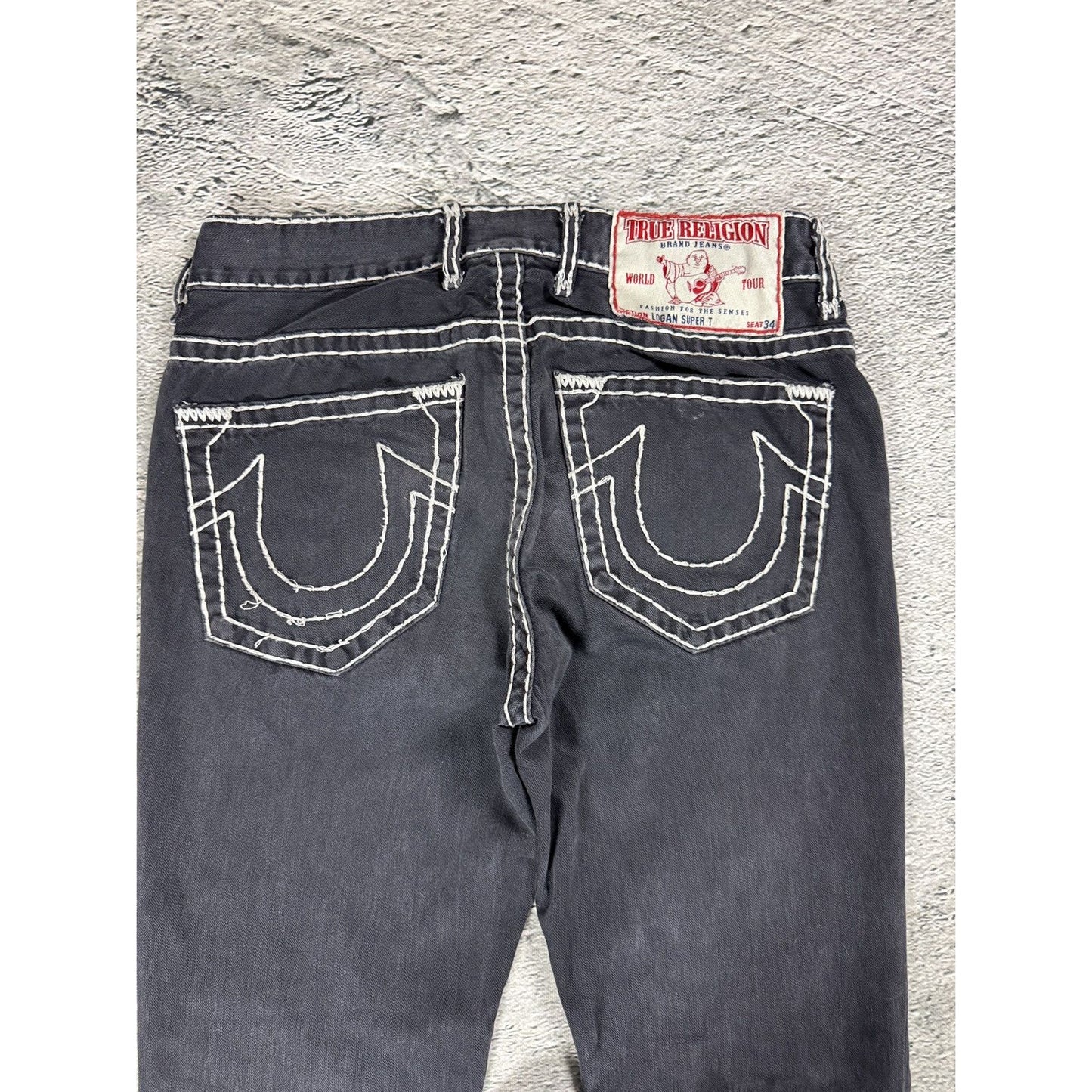 True Religion black jeans white thick stitching Y2K Logan