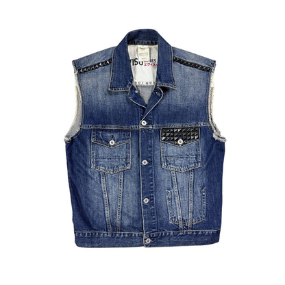 Evisu denim vest studded jacket blue