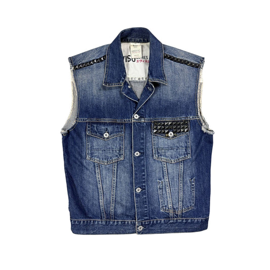 Evisu denim vest studded jacket blue