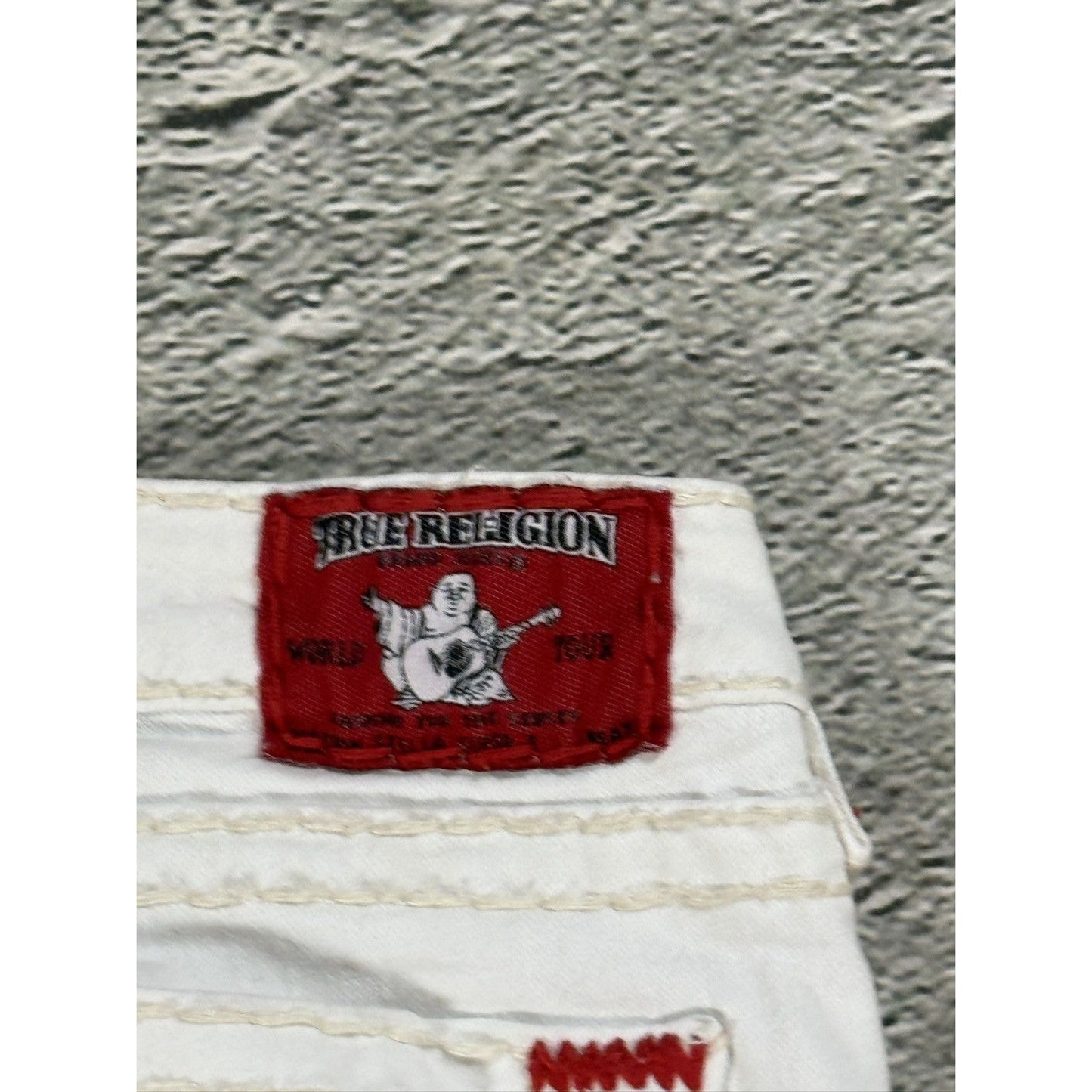 True Religion vintage white jeans slim Stella red stitching
