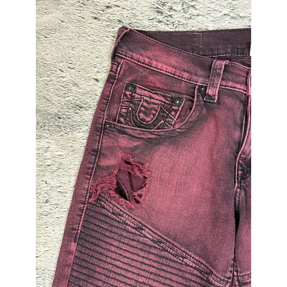 True Religion jeans biker burgundy red Moto washed Y2K slim skinny