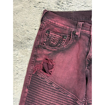 True Religion jeans biker burgundy red Moto washed Y2K slim skinny