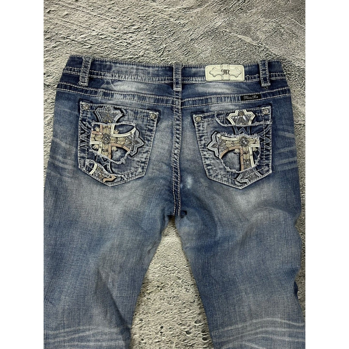 Miss Me flared bootcut white stitching denim vintage y2k