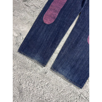 Evisu jeans daicock big logo pink selvedge denim navy blue