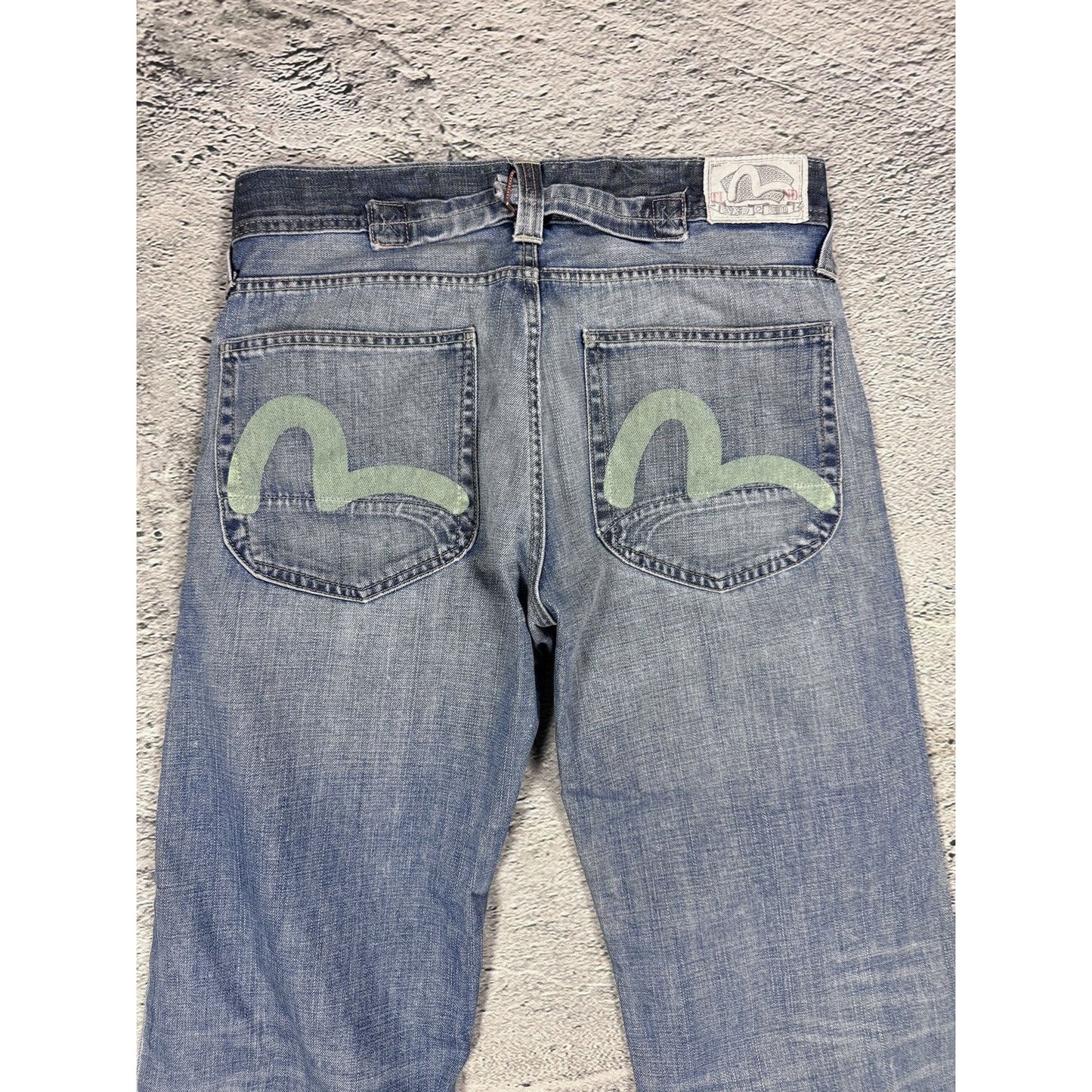Evisu x Puma vintage baby blue jeans mint seagulls baggy