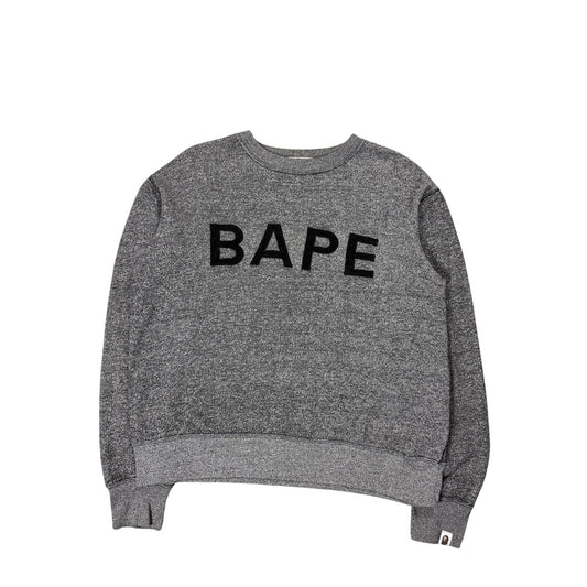 Bape sweatshirt grey big logo spell out black