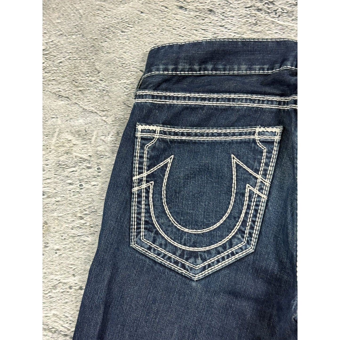 True Religion navy blue jeans white thick stitching Y2K Bobby