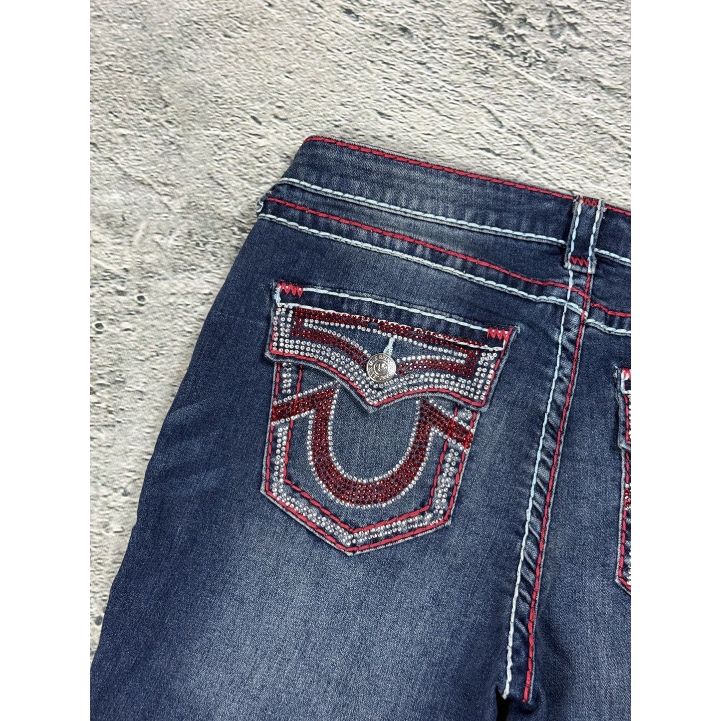 True Religion jeans skinny rhinestones red white stitch