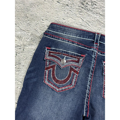 True Religion jeans skinny rhinestones red white stitch