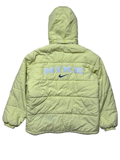 90s Nike vintage yellow puffer jacket spell out big logo