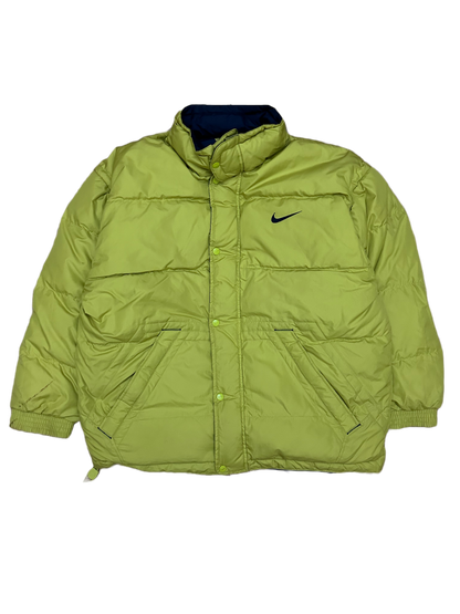 90s Nike vintage lime green puffer jacket big swoosh