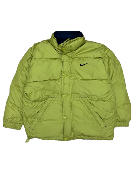 90s Nike vintage lime green puffer jacket big swoosh