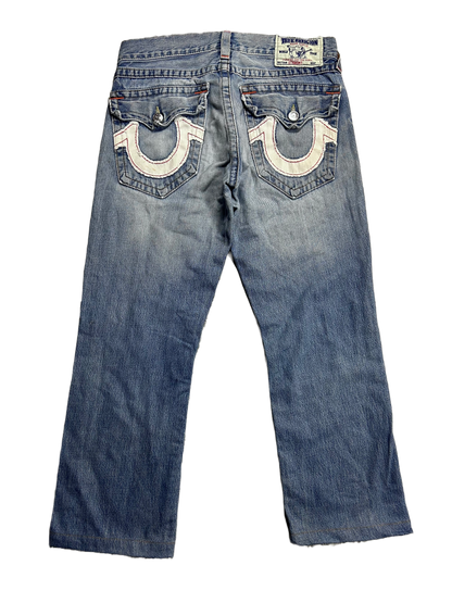 True Religion vintage blue jeans white big logo