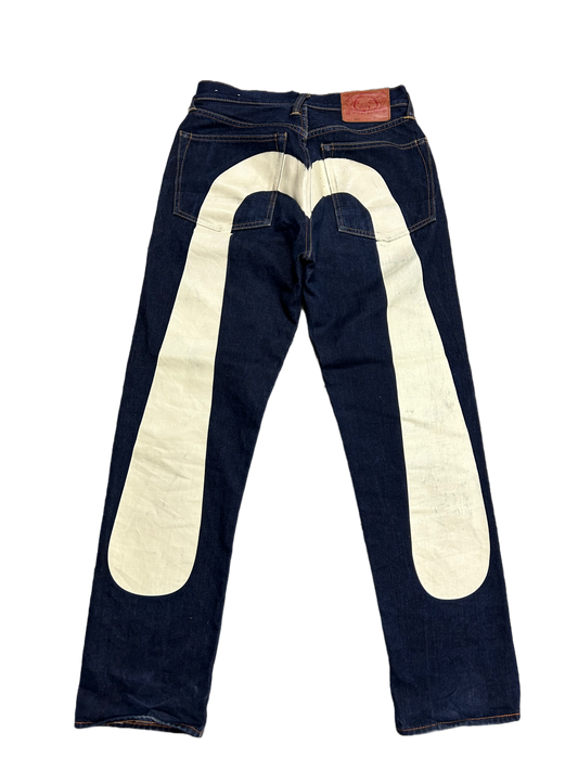 EVISU Womens Jeans 28 x 32 Vintage Y2K Graphic Logo SELVEDGE Denim