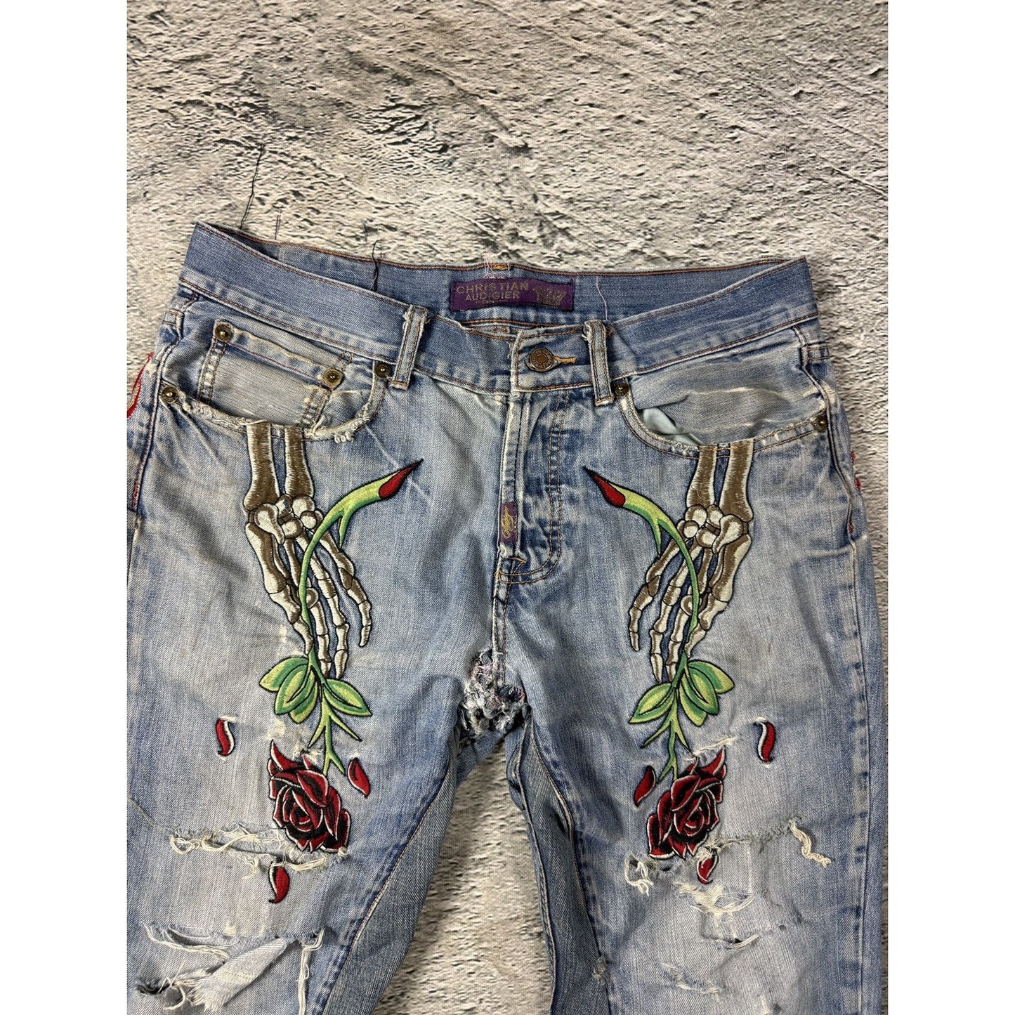 Ed Hardy Christian Audigier vintage jeans skeleton roses
