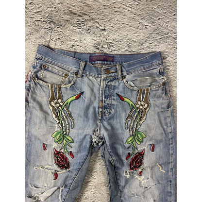 Ed Hardy Christian Audigier vintage jeans skeleton roses